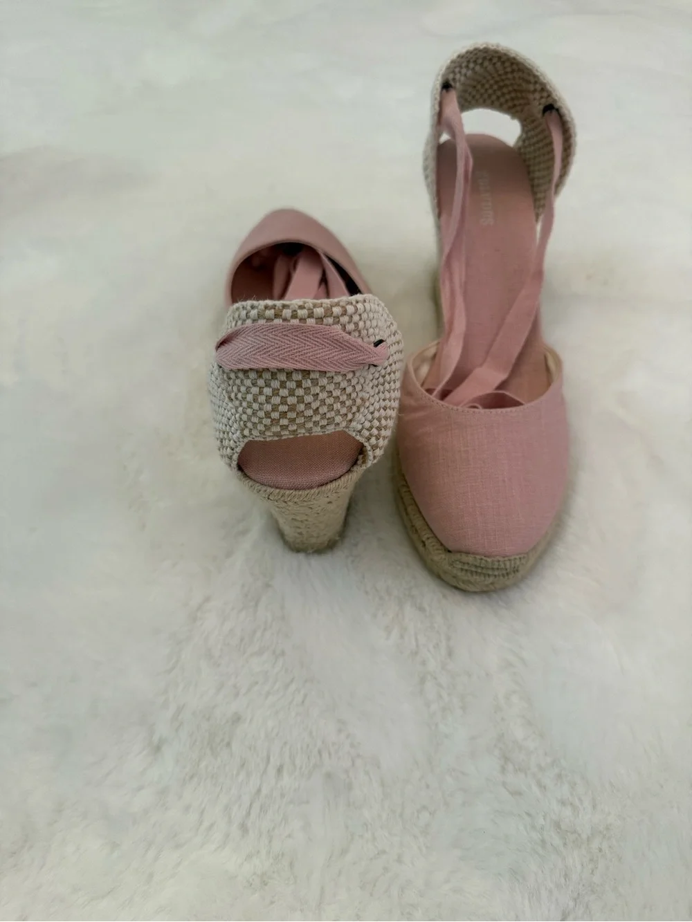 Soludos Blush Canvas Espadrille Wedge with Ankle Wrap